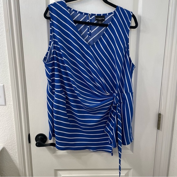 Liz Claiborne Blue and White Striped Wrap Blouse - Picture 1 of 5